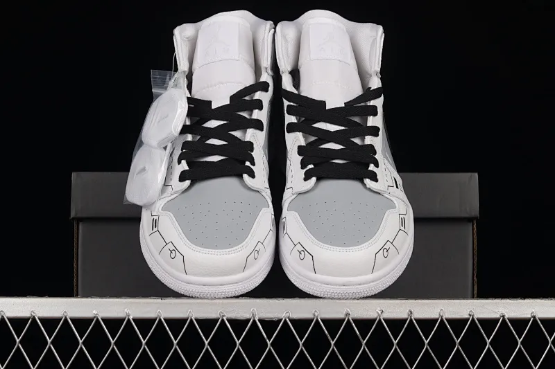 All categories Air Jordan Jordan series basketball shoes Air Jordan 1 Mid Air Jordan 1 Mid "PS5" AJ1 Joe 1 theme video game black and white gray mid-top basketball shoes 554724-129